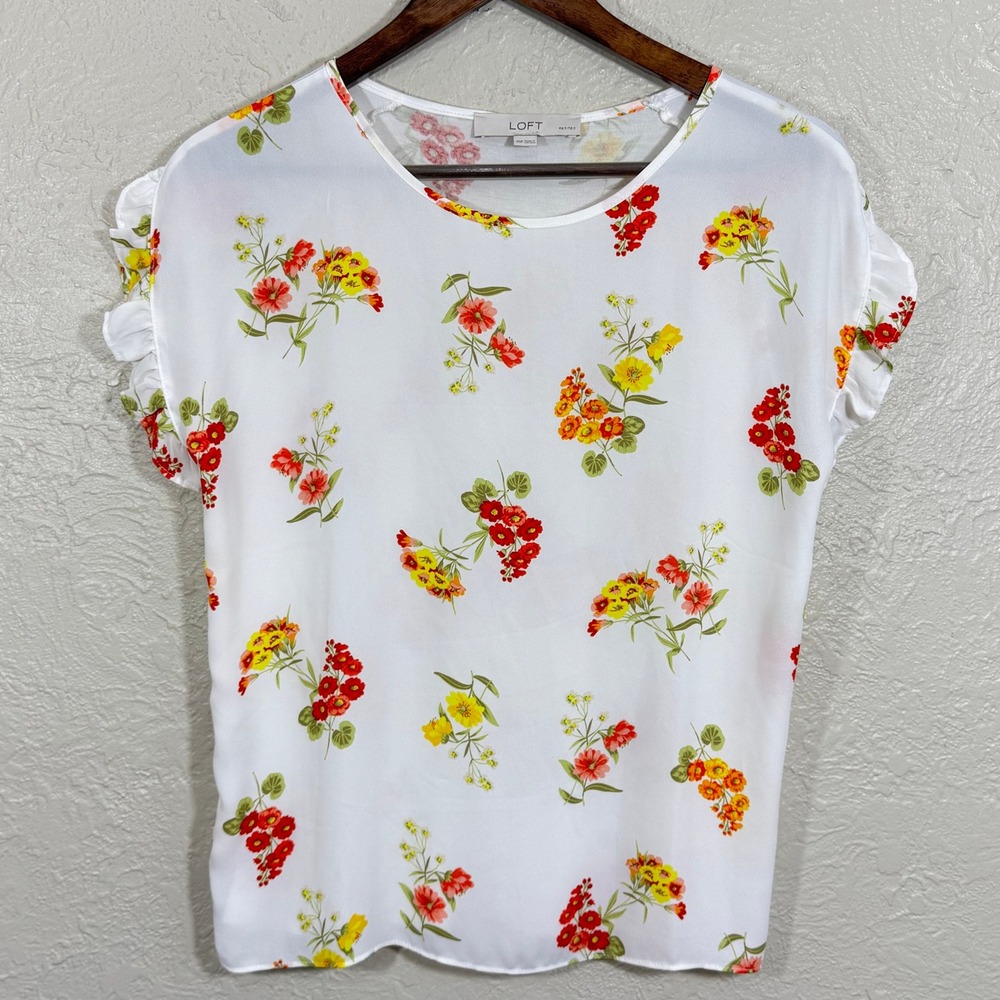 LOFT Bouquet Petal Sleeve Top Blouse XS Petite Floral Country Cottage Western